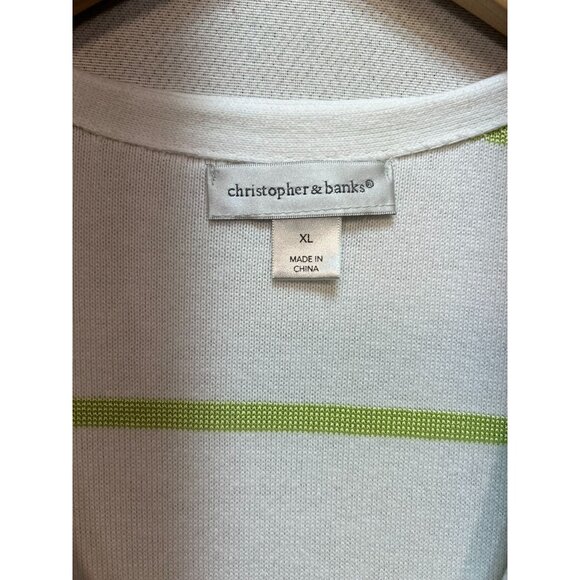 Christopher & Banks Womens Button Up Cardigan Sweater Size XL White Green Stripe - Picture 3 of 12